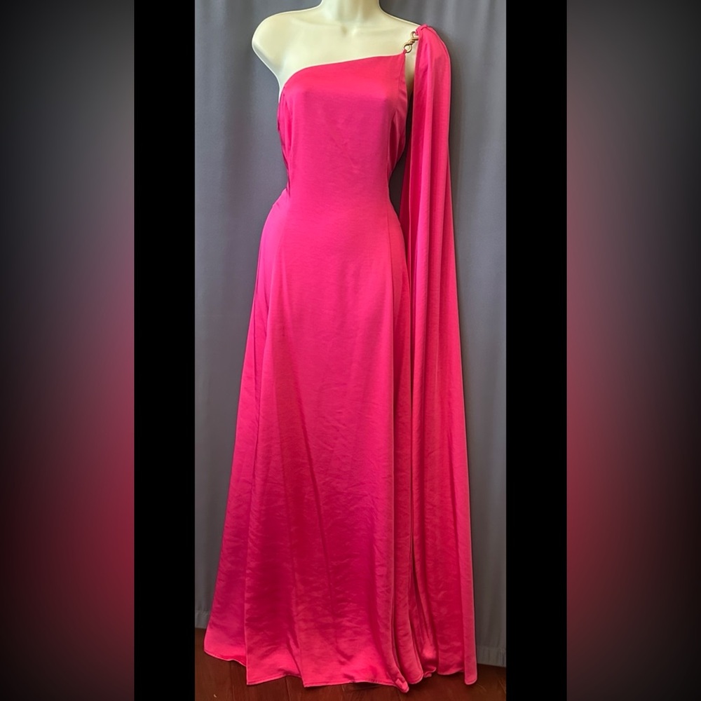 Donna Karan OpenBack,Bronze Tone Metal Chain Detail, Stretchy Satin Gown,sz6,new - Picture 7 of 16